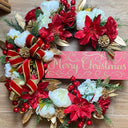 Elegant Poinsettia Christmas Wreath with Golden Leaves & Cedar Accents