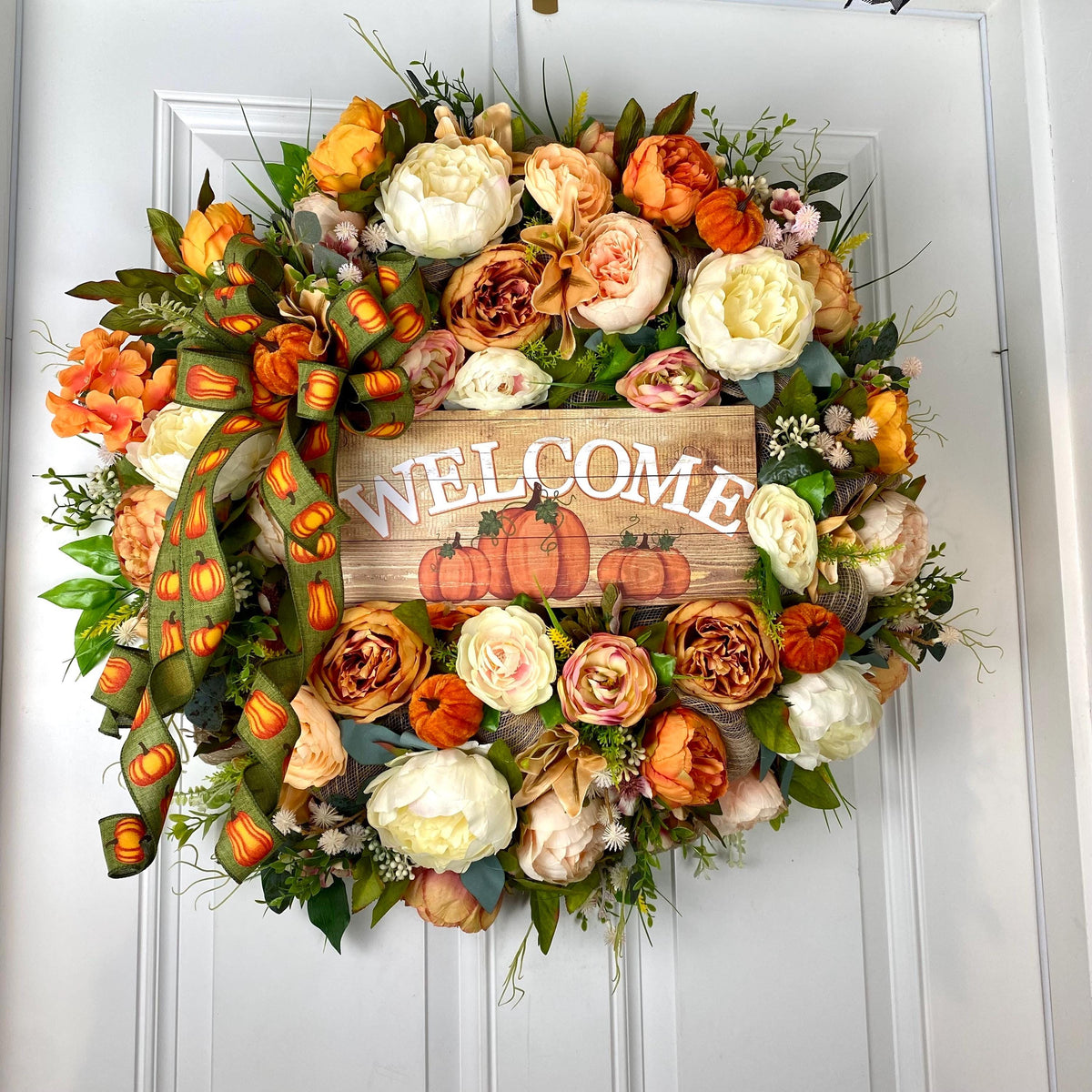 Fall Pumpkin Floral Peony-Ranunculus Wreath