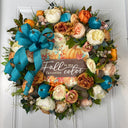Teal Turquoise Fall Pumpkin Floral Peony-Ranunculus Wreath