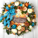 Teal Turquoise Fall Pumpkin Floral Peony-Ranunculus Wreath