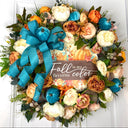Teal Turquoise Fall Pumpkin Floral Peony-Ranunculus Wreath