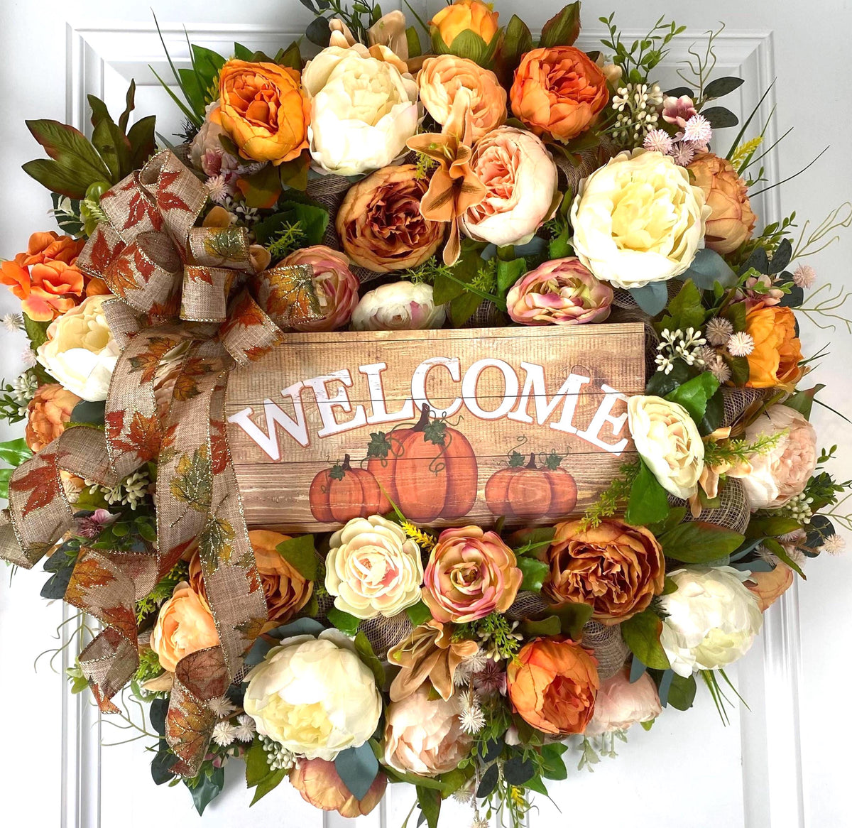 Fall Pumpkin Floral Peony-Ranunculus Wreath