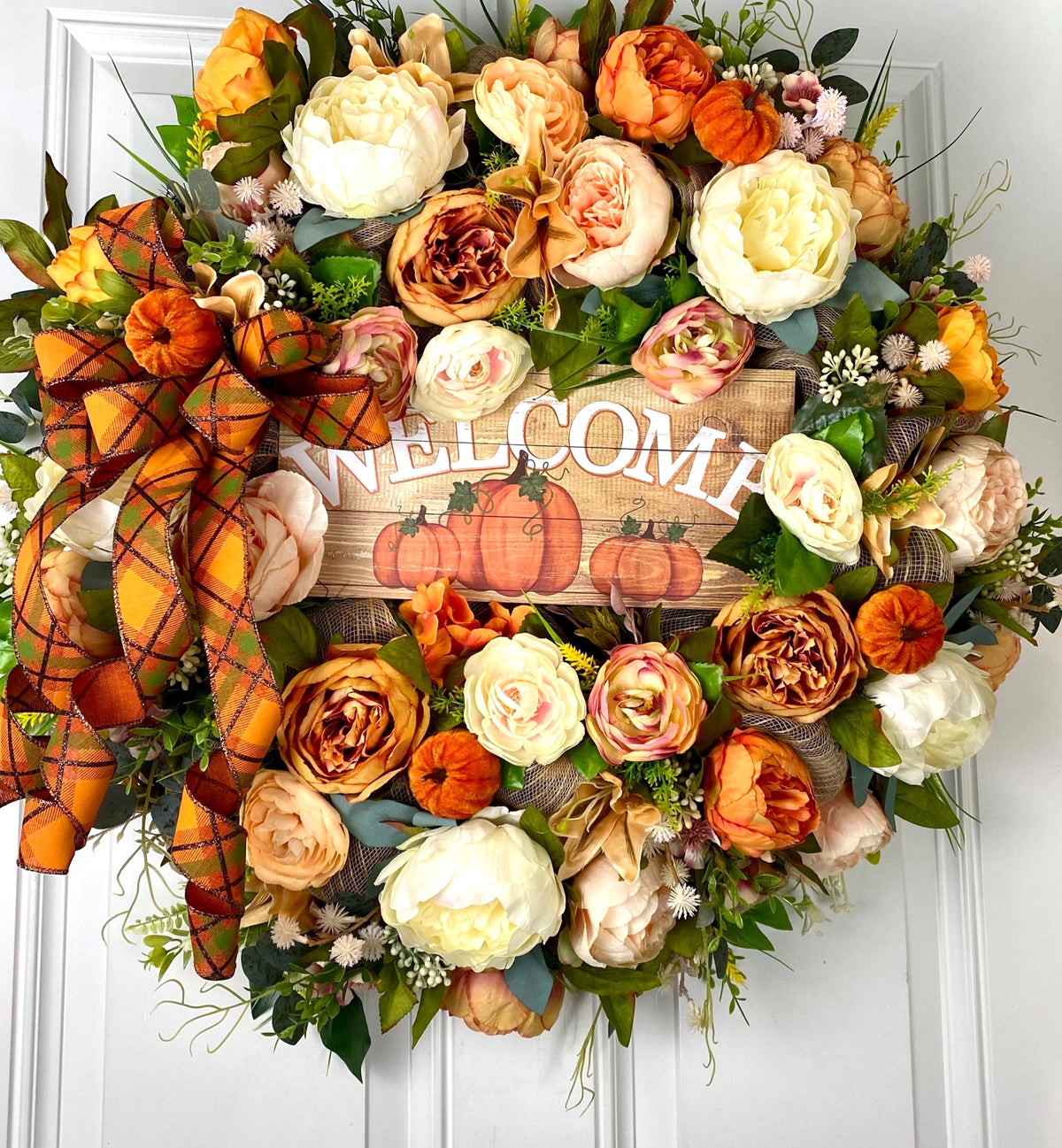 Fall Pumpkin Floral Peony-Ranunculus Wreath