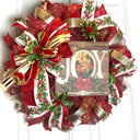Elegant Gold and Red Nativity Wreath with Holly Berry Embellishments