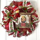 Elegant Gold and Red Nativity Wreath with Holly Berry Embellishments