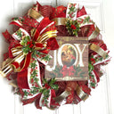 Elegant Gold and Red Nativity Wreath with Holly Berry Embellishments