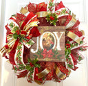 Elegant Gold and Red Nativity Wreath with Holly Berry Embellishments