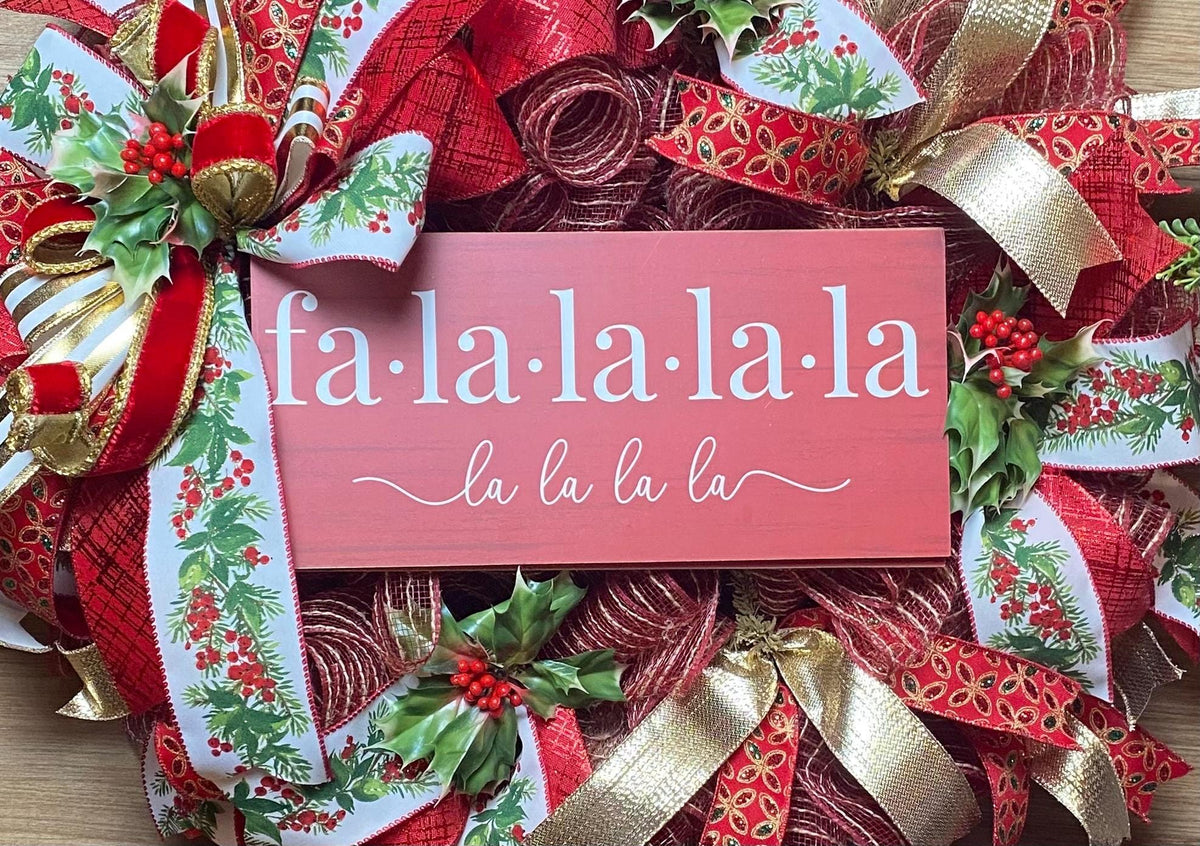 Elegant Gold and Red Nativity Wreath with Holly Berry Embellishments