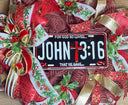 Elegant Gold and Red Nativity Wreath with Holly Berry Embellishments