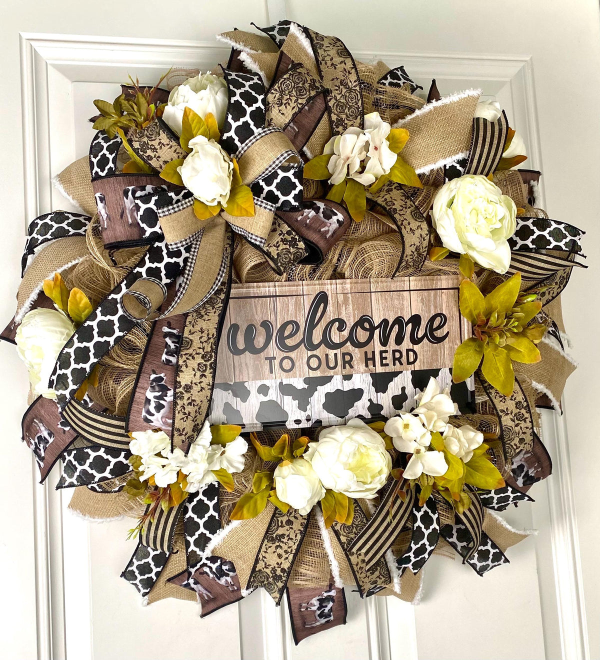 Everyday Cow Wreath Front Door, Welcome to our Herd, Farmhouse Wreath for Every Season
