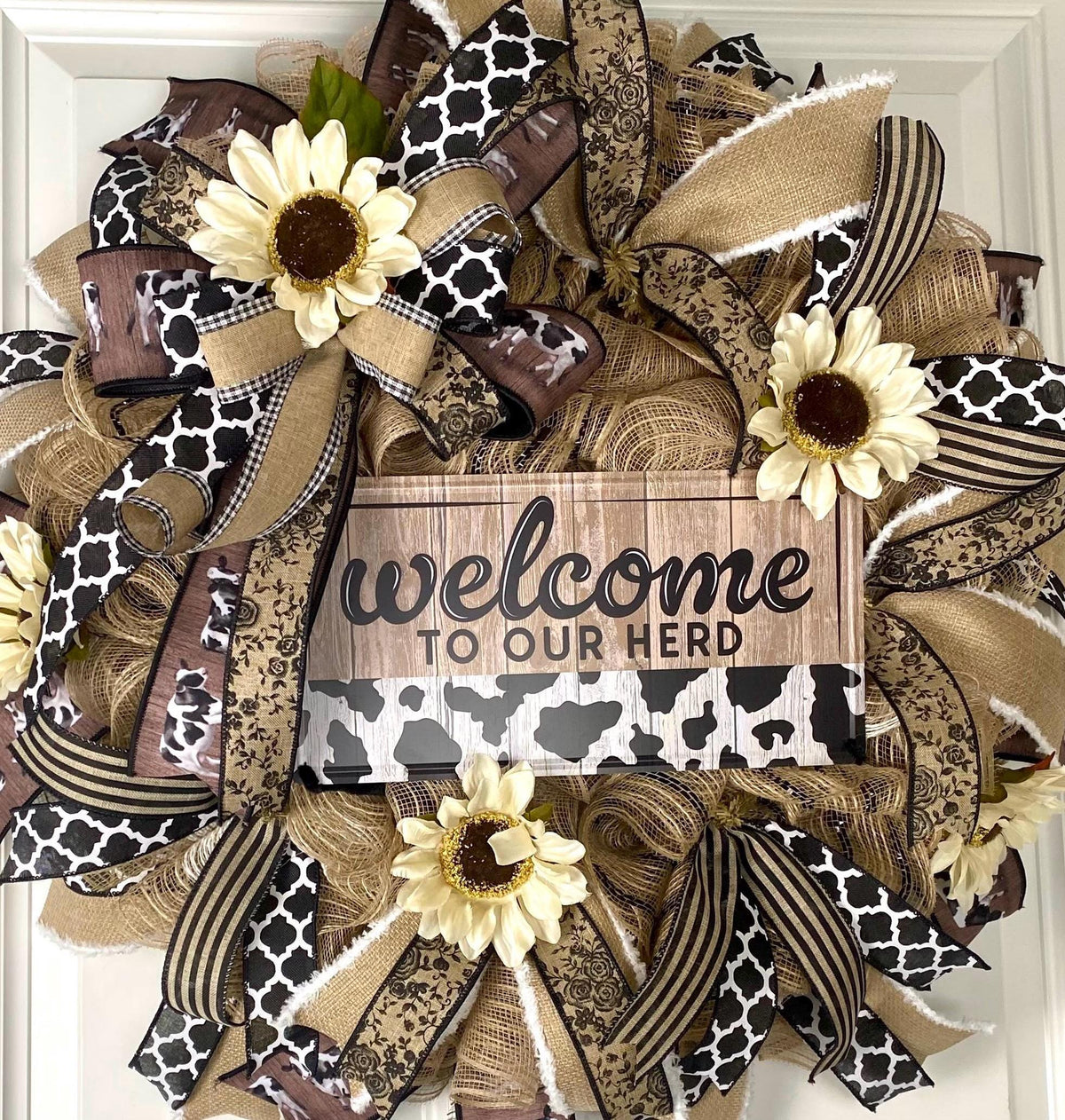 Everyday Cow Wreath Front Door, Welcome to our Herd, Farmhouse Wreath for Every Season