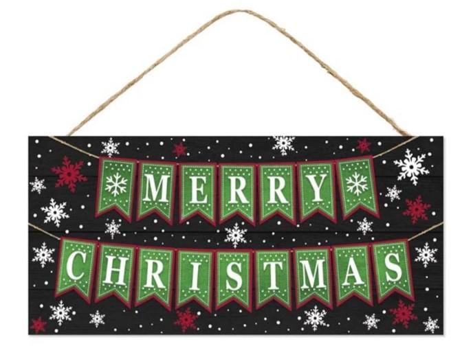 12" Merry Christmas Wreath Sign / Black & Green