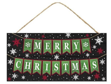 12" Merry Christmas Wreath Sign / Black & Green
