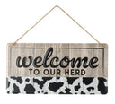 12" Welcome to our Herd Black Cow Sign / Embossed Tin Wreath Sign