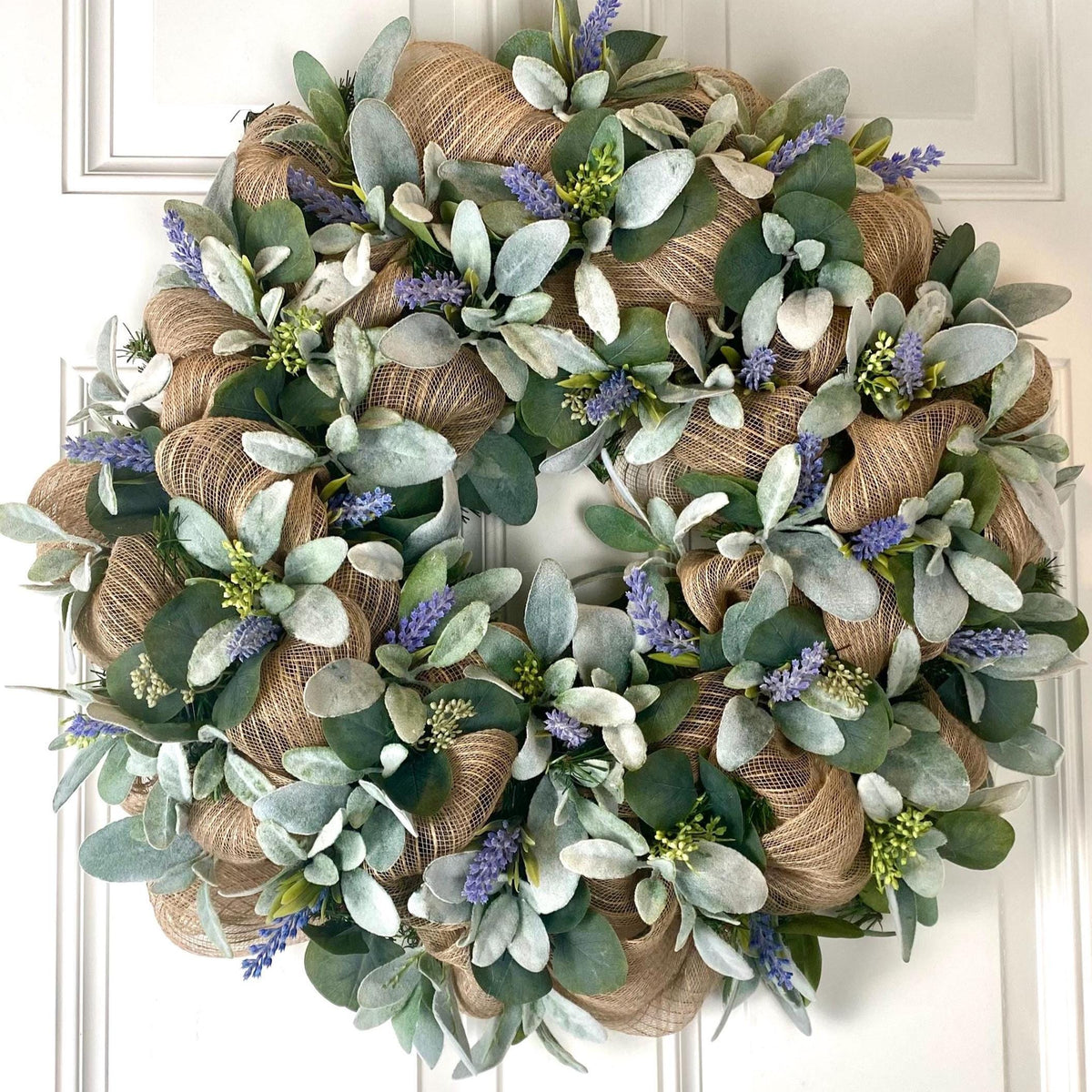 Lambs Ear Burlap Wreath, Everyday wreath with options