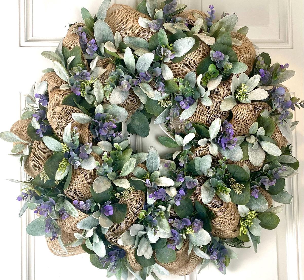 Lambs Ear Burlap Wreath, Everyday wreath with options