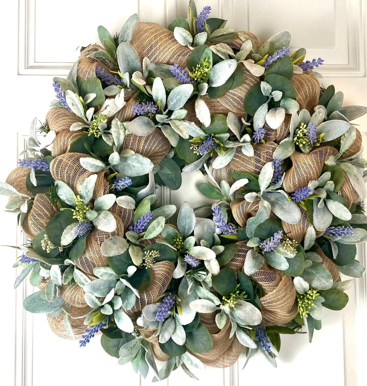 Lambs Ear Burlap Wreath, Everyday wreath with options