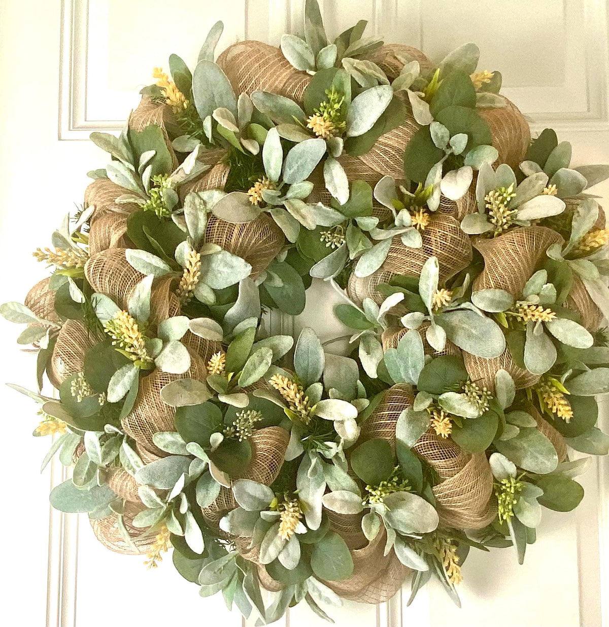 Lambs Ear Burlap Wreath, Everyday wreath with options