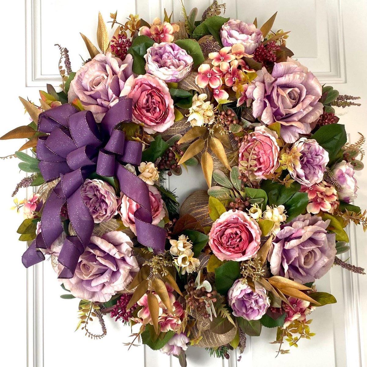 All Season Peony Hydrangea Wreath: Fall-Christmas-Easter Floral Front Door Decor