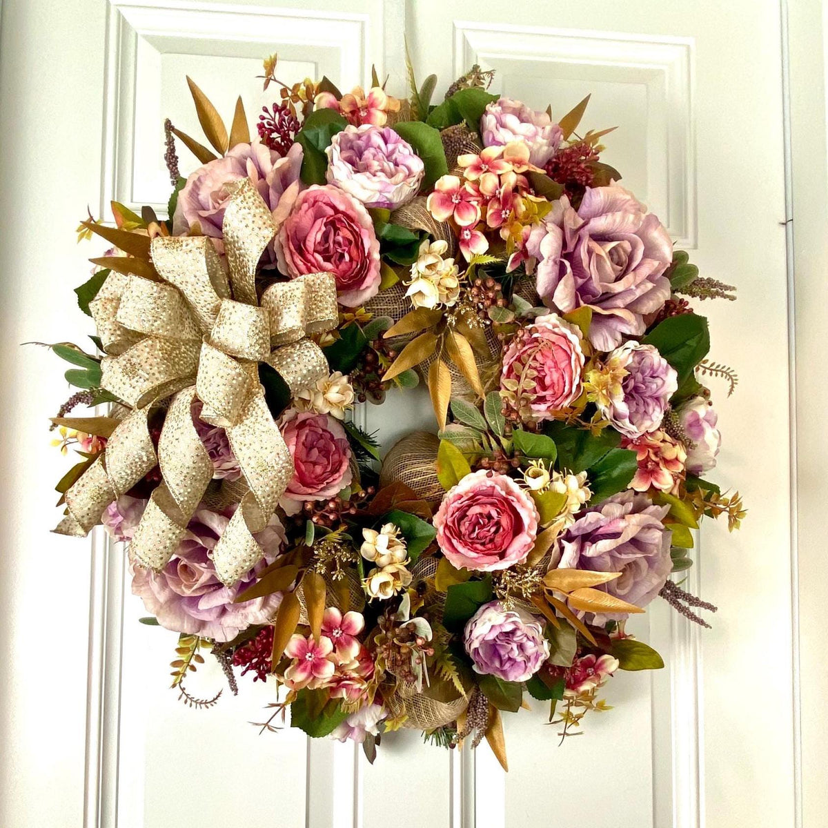 All Season Peony Hydrangea Wreath: Fall-Christmas-Easter Floral Front Door Decor