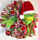 Whimsical Christmas Wreath, Green Monster Wreath, Mean One, Red and Green Holiday Candy Wreath, Holiday Fantasy