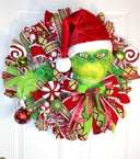 Whimsical Christmas Wreath, Green Monster Wreath, Mean One, Red and Green Holiday Candy Wreath, Holiday Fantasy