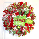 Green Monster Christmas Wreath, Whimsical Red Peppermint Holiday Front Door Decor