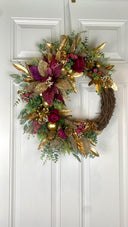 Poinsettia Christmas Wreath: Purple, Magenta & Gold Ornament Decor
