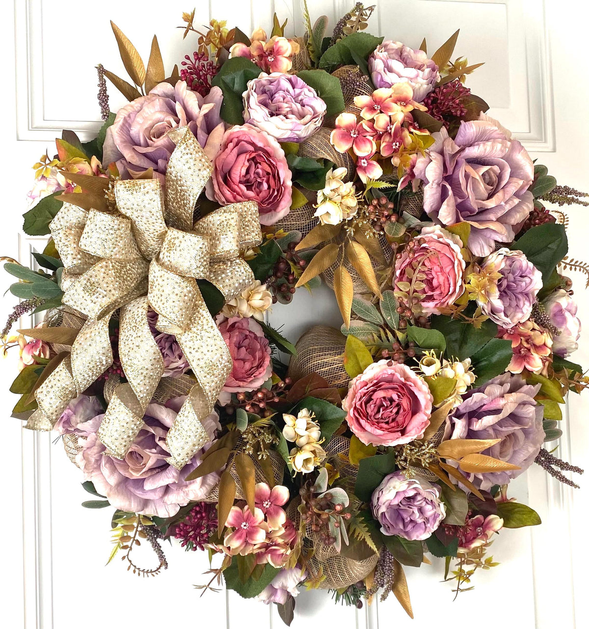 All Season Peony Hydrangea Wreath: Fall-Christmas-Easter Floral Front Door Decor