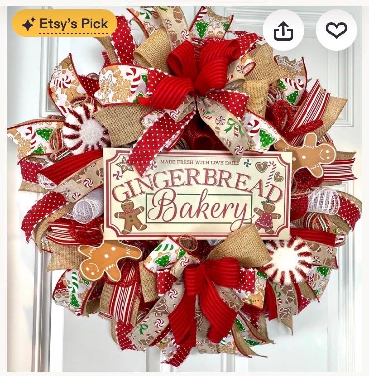 Gingerbread Bakery Christmas Wreath: Holiday Front Door Decor