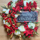 Elegant Poinsettia Christmas Wreath with Golden Leaves & Cedar Accents