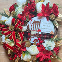 Elegant Poinsettia Christmas Wreath with Golden Leaves & Cedar Accents