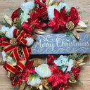 Elegant Poinsettia Christmas Wreath with Golden Leaves & Cedar Accents