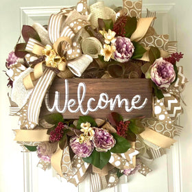 Fall Floral Front Door Wreath, Deco Mesh, Welcome