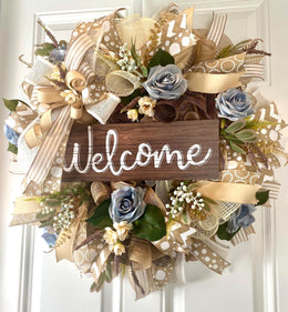 Fall Floral Front Door Wreath, Deco Mesh, Welcome