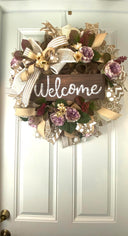 Fall Floral Front Door Wreath, Deco Mesh, Welcome