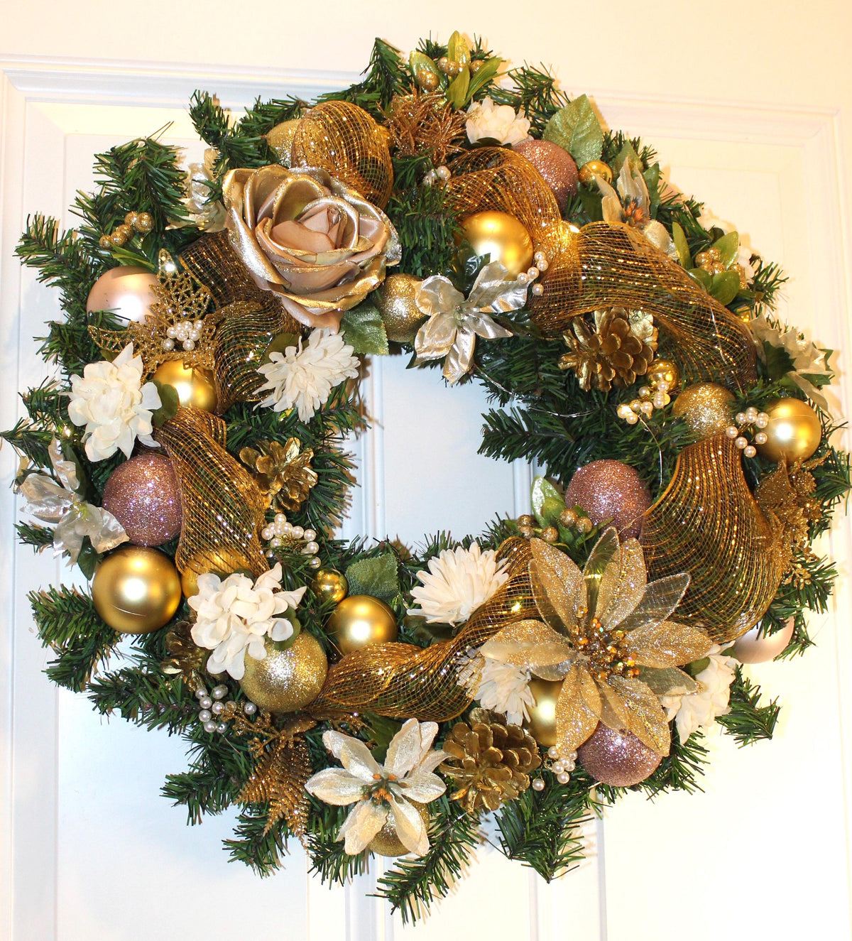 Rose Gold Christmas Wreath: Elegant Golden Holiday Decor