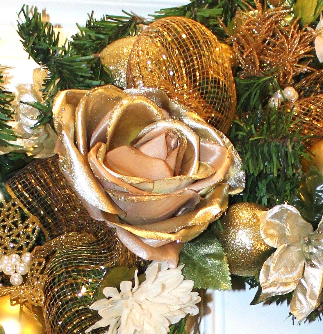 Rose Gold Christmas Wreath: Elegant Golden Holiday Decor