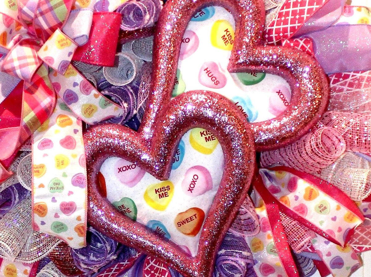 Candy Heart Valentine Wreath: Pastel Colors, Conversation Hearts