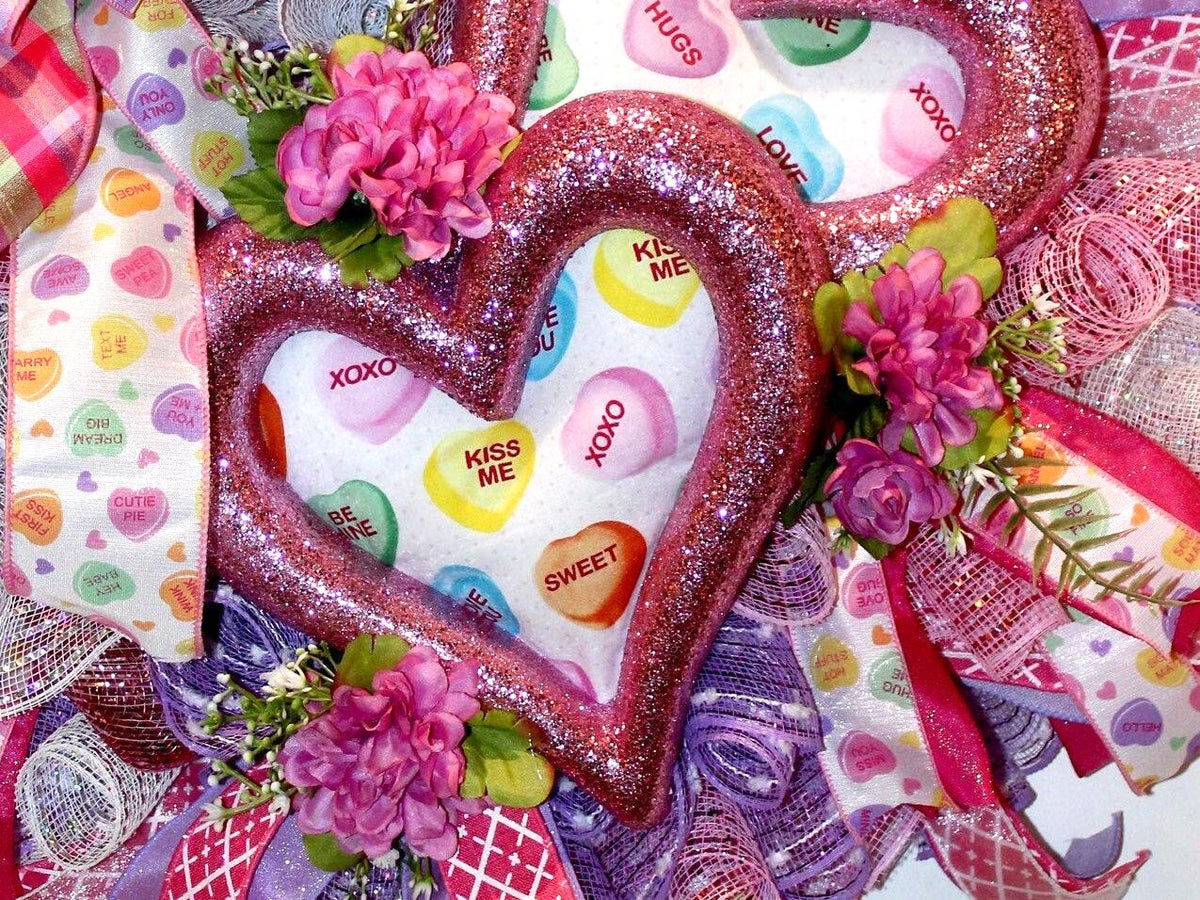 Candy Heart Valentine Wreath: Pastel Colors, Conversation Hearts