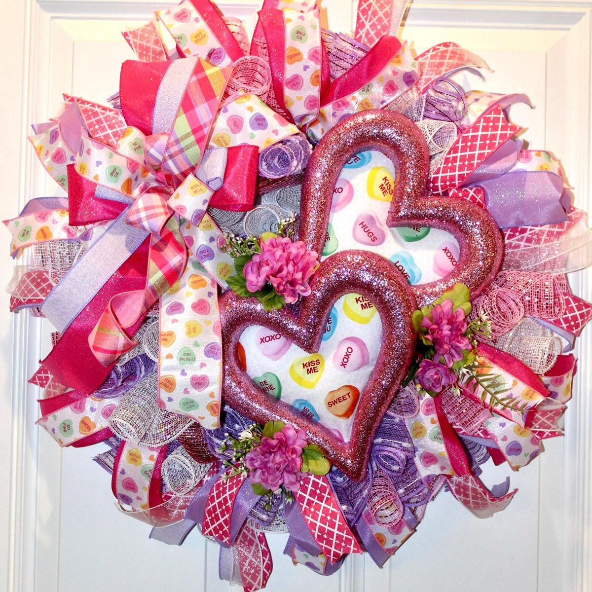 Candy Heart Valentine Wreath: Pastel Colors, Conversation Hearts