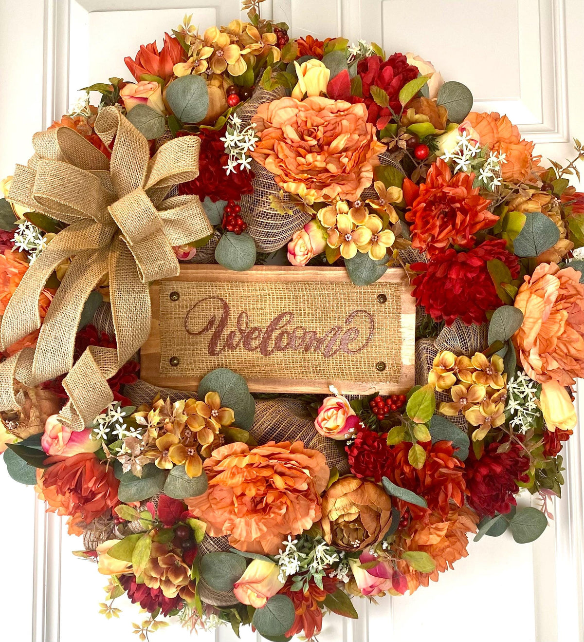 Personalized fall floral Wreath: Farmhouse Autumn Decor