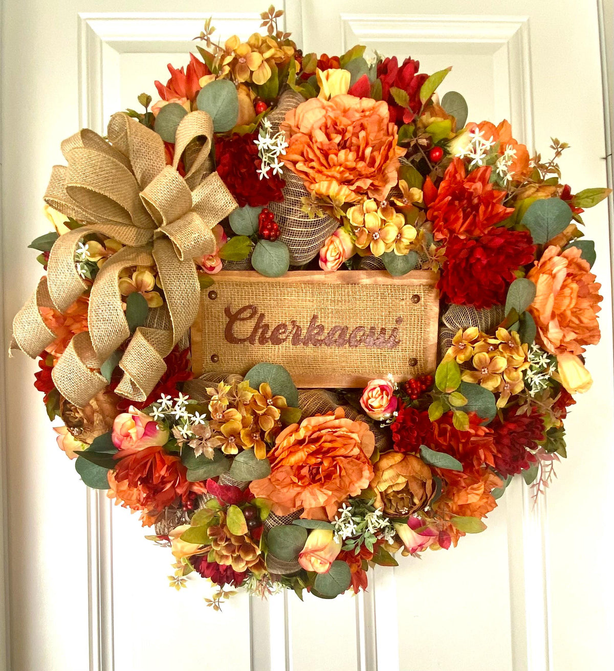 Personalized fall floral Wreath: Farmhouse Autumn Decor