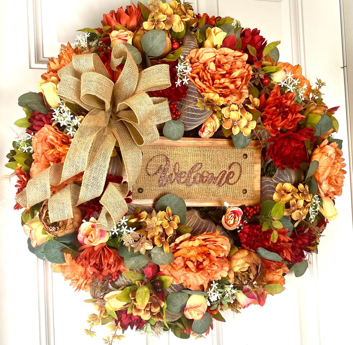 Personalized fall floral Wreath: Farmhouse Autumn Decor