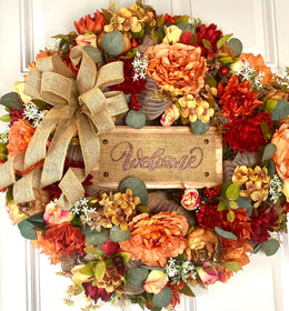 Personalized fall floral Wreath: Farmhouse Autumn Decor