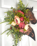 Leather Look Peony Horse Head Wreath, Wall Decor