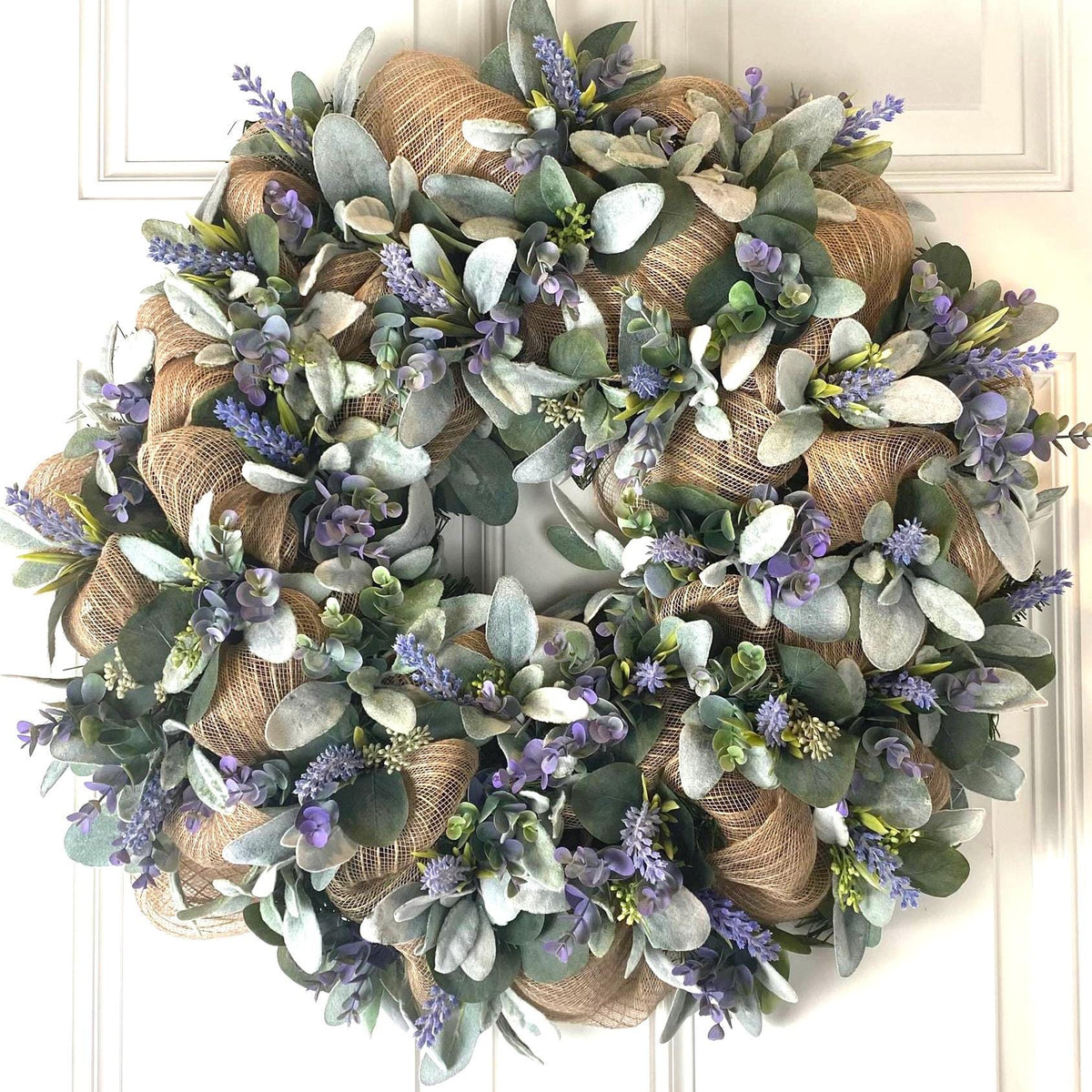 Lambs Ear Burlap Wreath, Everyday wreath with options