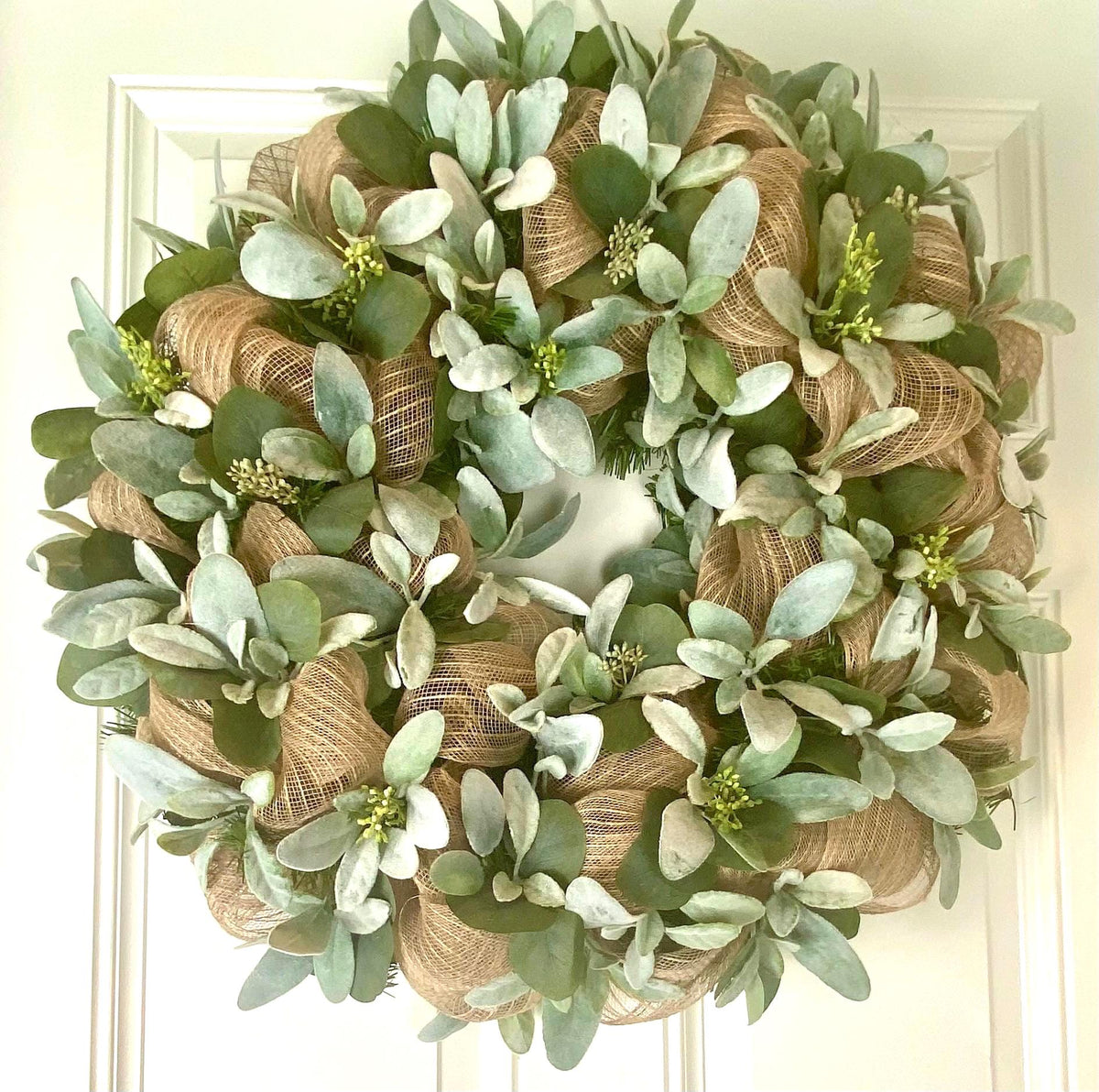 Lambs Ear Burlap Wreath, Everyday wreath with options