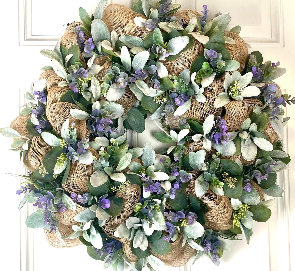 Lambs Ear Burlap Wreath, Everyday wreath with options