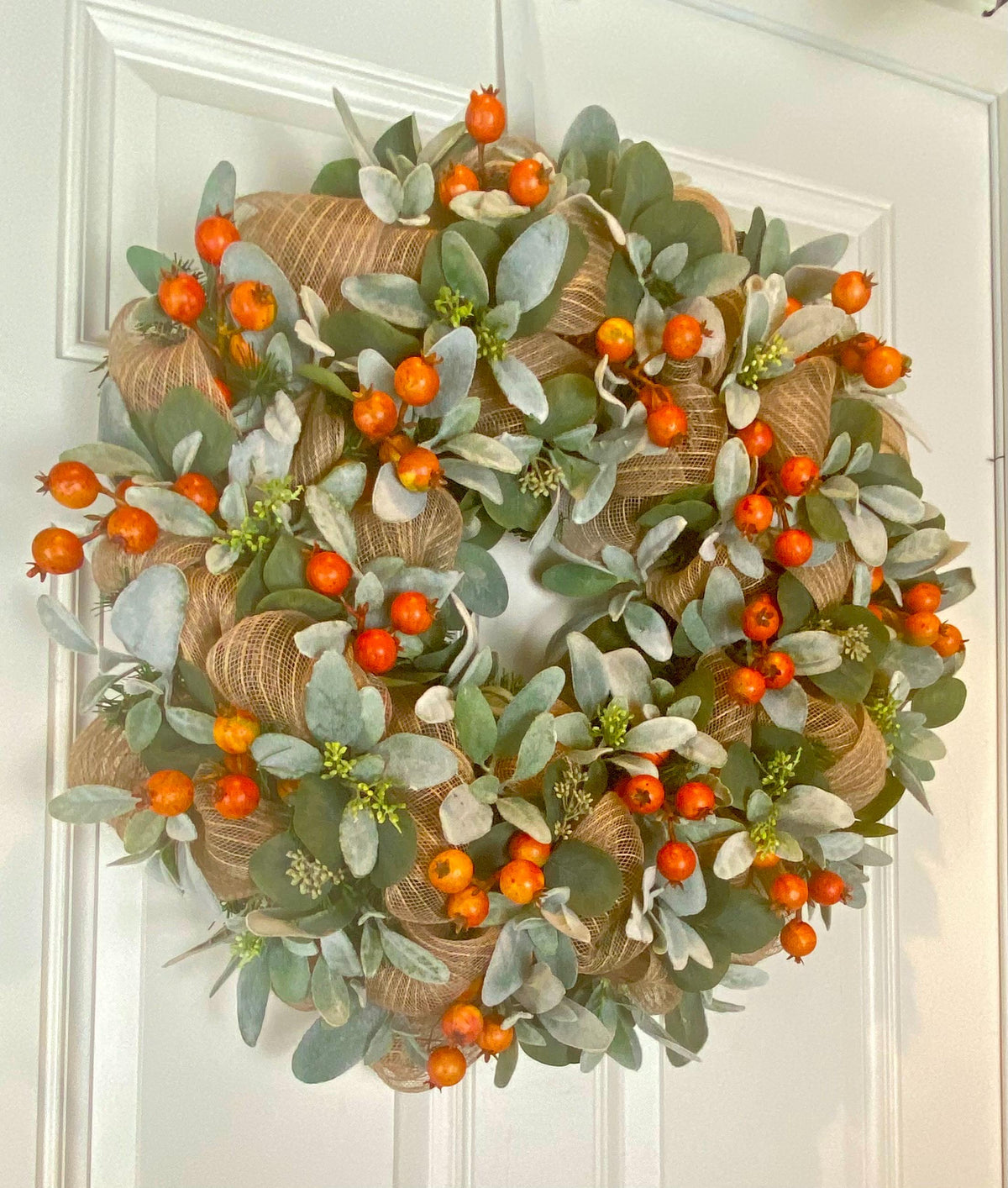 Lambs Ear Burlap Wreath, Everyday wreath with options
